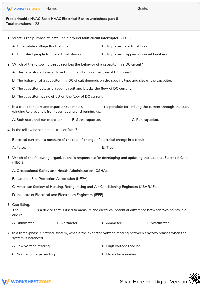 Free printable HVAC Basic HVAC Electrical Basics worksheet part 8