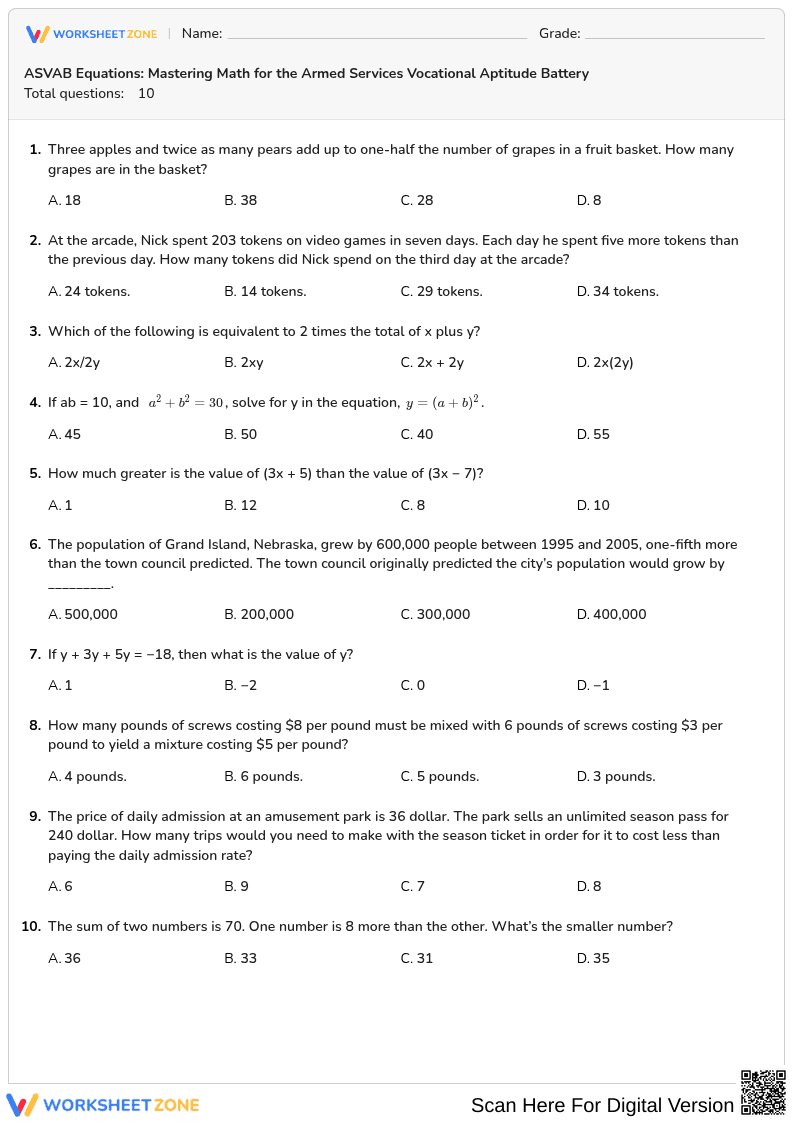 ASVAB Equations: Mastering Math for the Armed Services Vocational Aptitude Battery