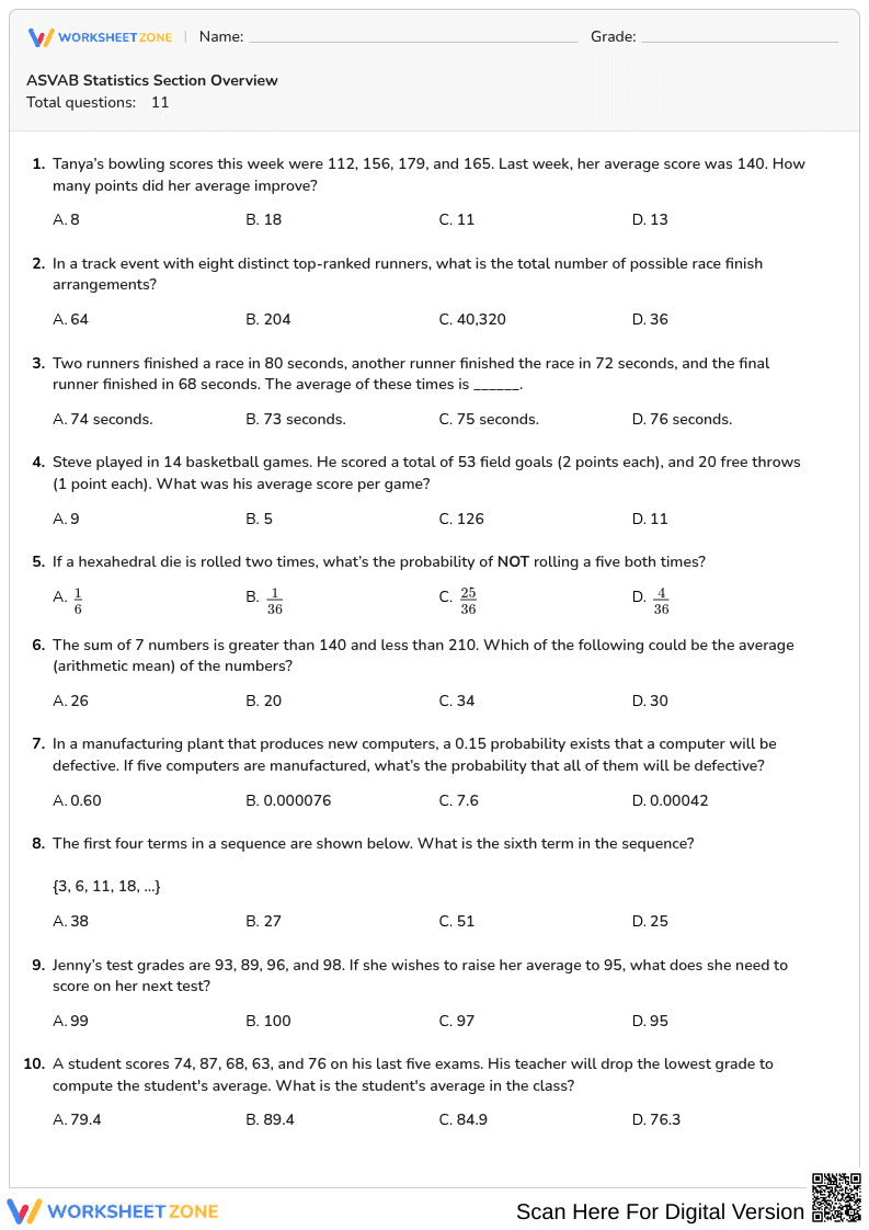 ASVAB Statistics Section Overview